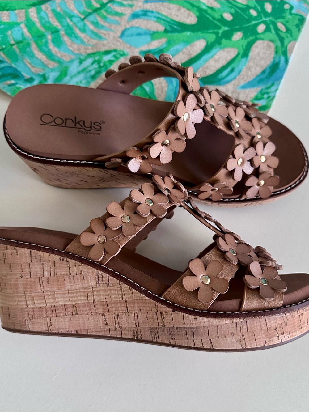 Corkys Floral Applique Wedge Sandals - leather, Never Worn! - Picture 3 of 9